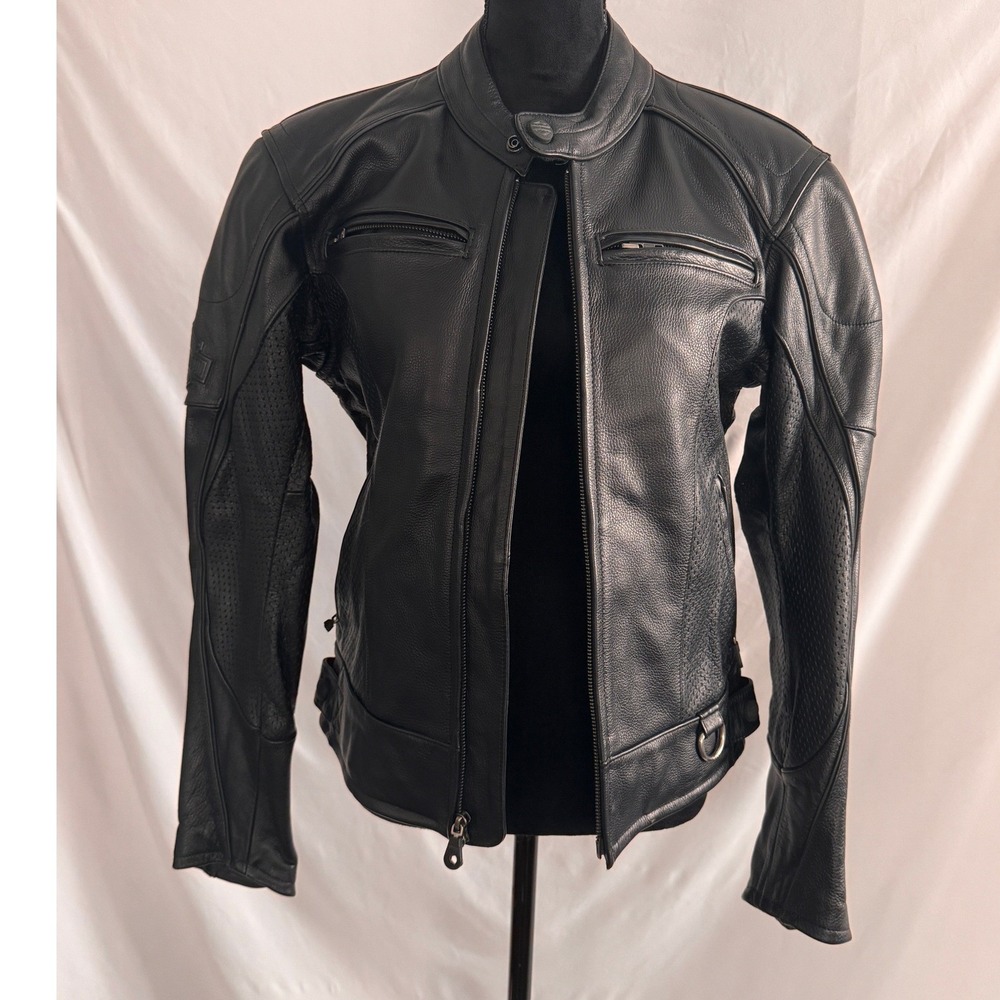 Harley-Davidson Womens Black Leather Perforated Motorcycle Riding Jacket Small